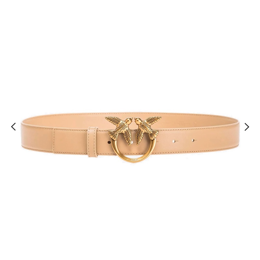 PINKO beige leather 3 cm belt Sz XS NWOT